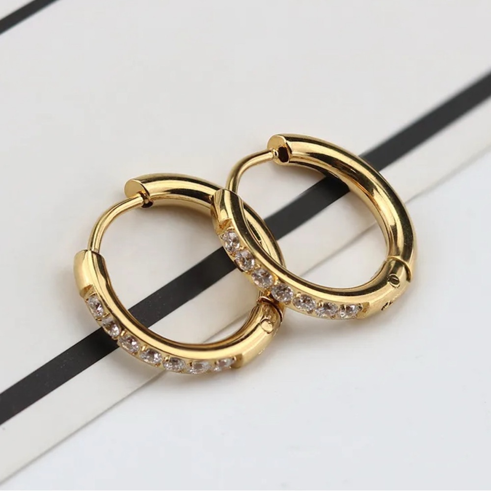 Gold Huggie Earrings with Crystal Accents